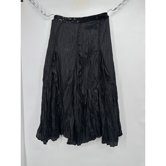 Carol  Litt VTG Black Crinkle gothic Elastic Stretch Maxi Skirt y2k Whimsigoth M - Picture 5 of 9